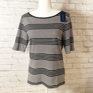 NWT Womens Tommy Hilfiger Black White Stripe Tee